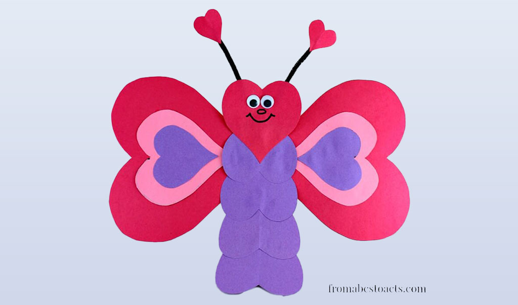 Heart shaped butterfly made from construction paper