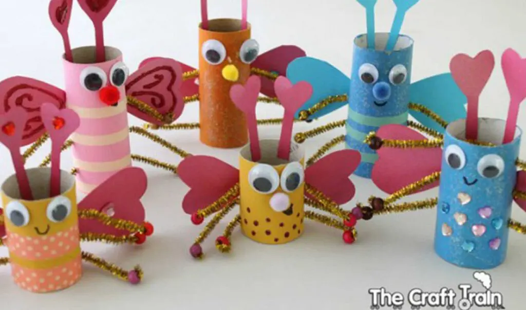 Adorable toilet paper roll love bugs with funny googly eyes