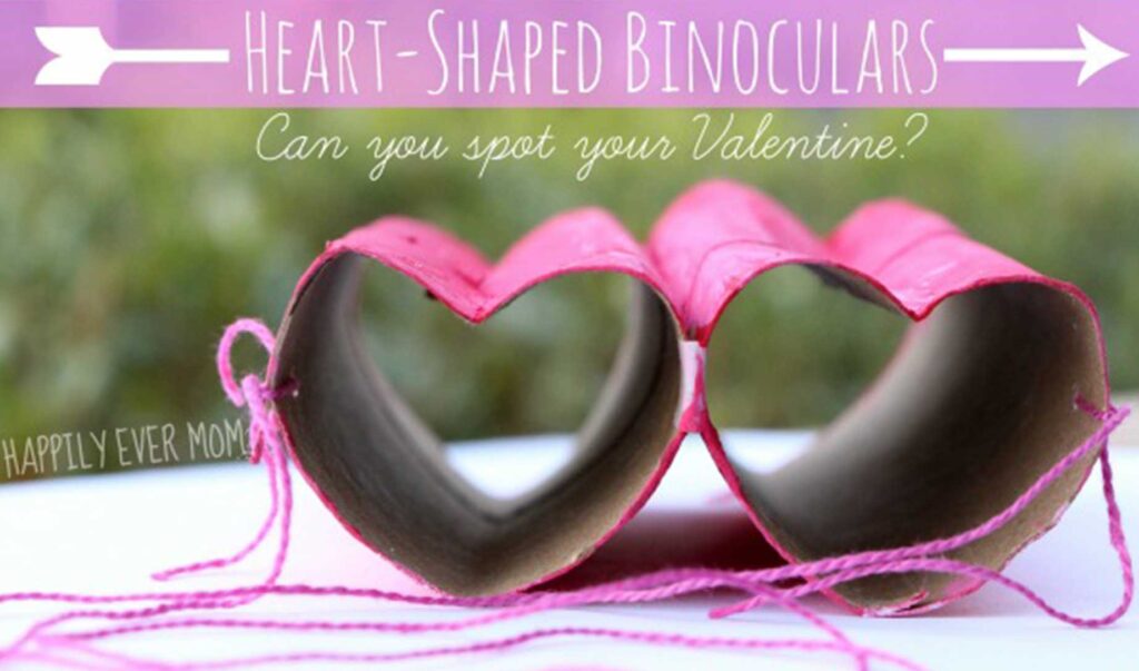 heart-shaped binoculars made from toilet paper rolls