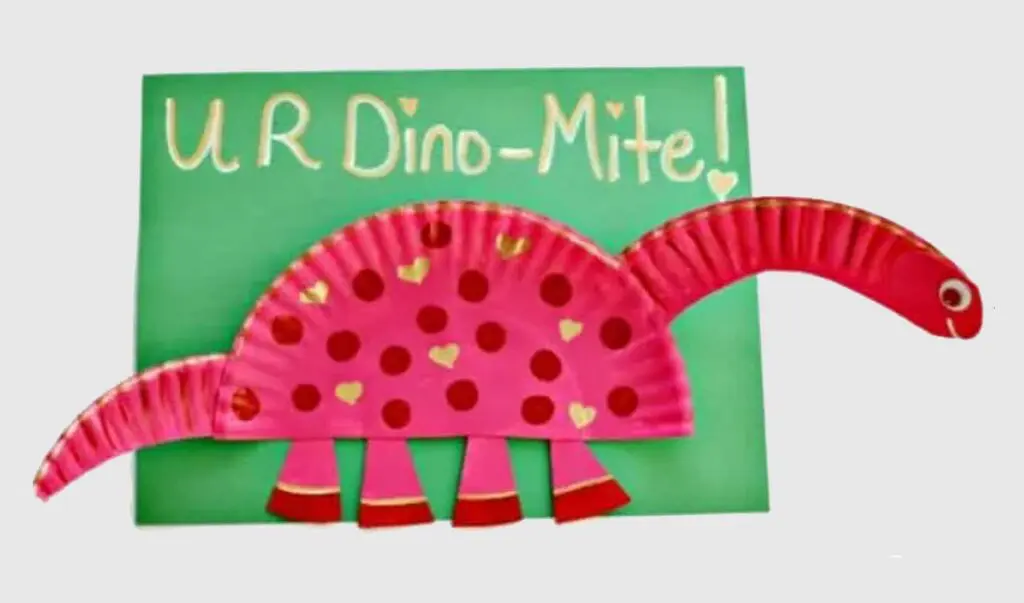 Valentine paper plate dinosaur craft for kids
