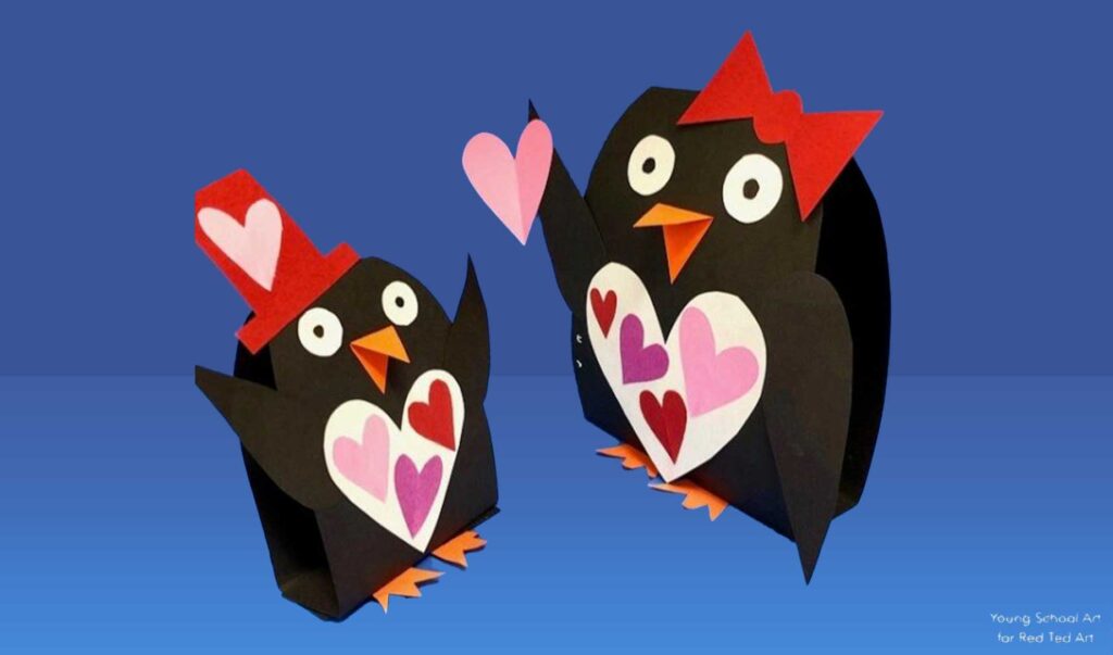 Cute Valentine's Day craft penguins made of paper